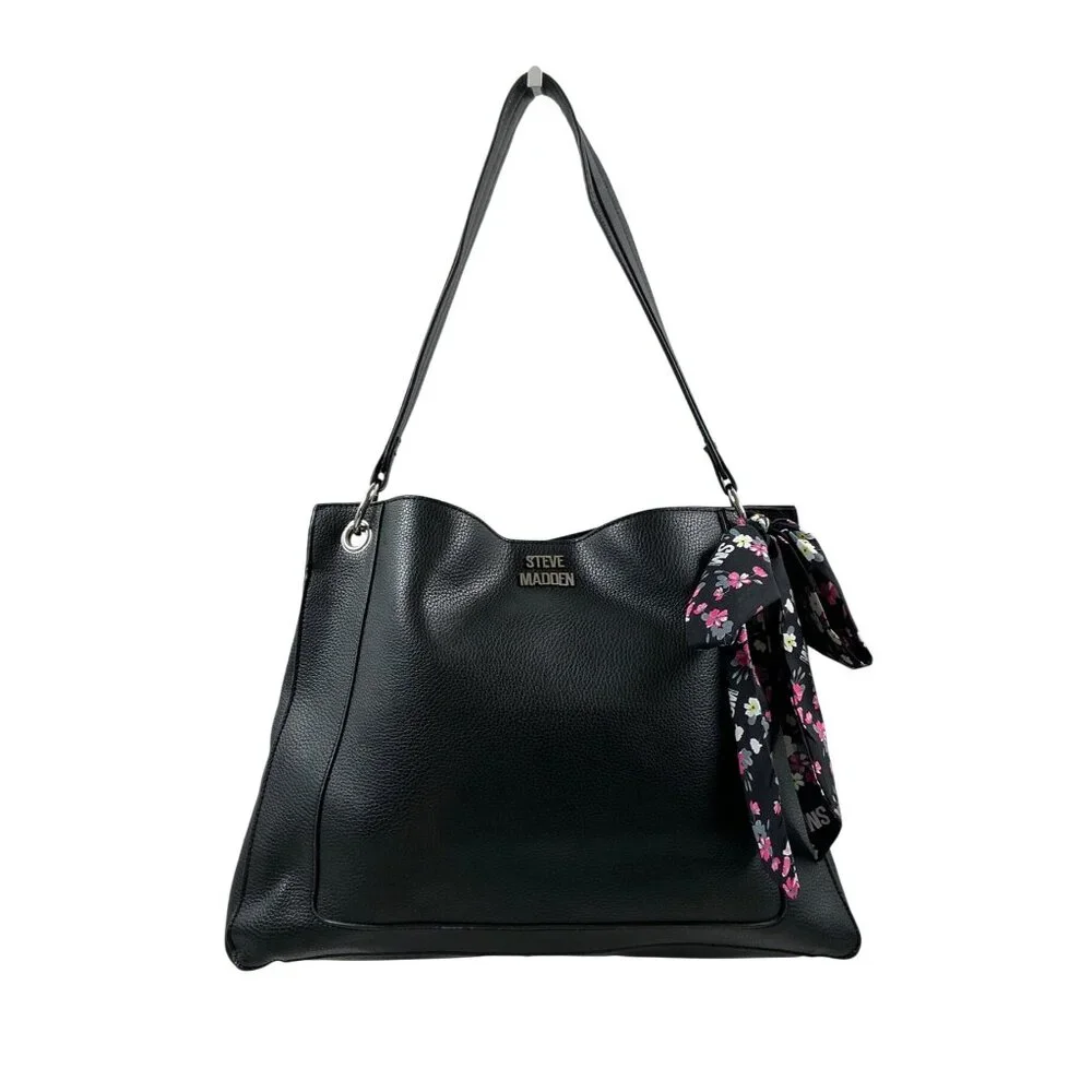 Steve Madden Black Shoulder Bag with Floral Scarf Accent